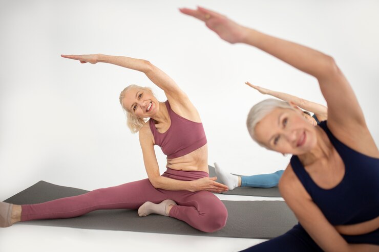 personalized pilates women stretching close up