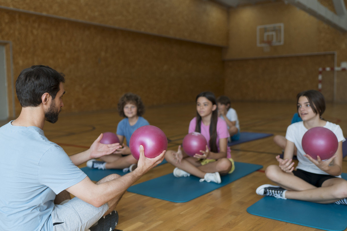 pilates instruction kids yoga mats pink balls